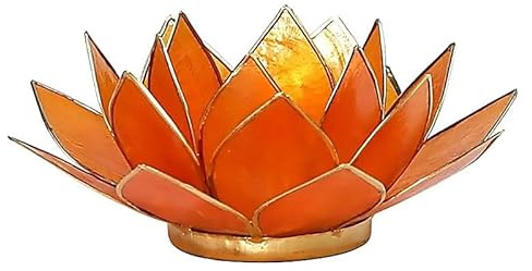 Capiz Lotus Licht orange Chakra 2 Goldrand - 13.5 cm
