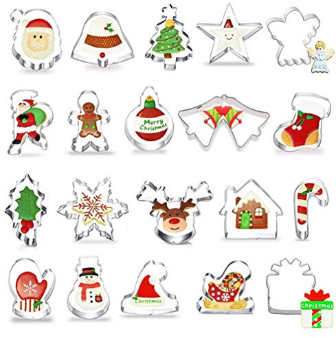 O-Kinee Decorazioni Natalizie, 20pz Formine Biscotti Natalizie, Tagliabiscotti Natalizi Set, Stampini Forme Biscotti Natale, Tagliapasta per Biscotti Bakeware Fondente Torta Paletta - Acciaio Inox