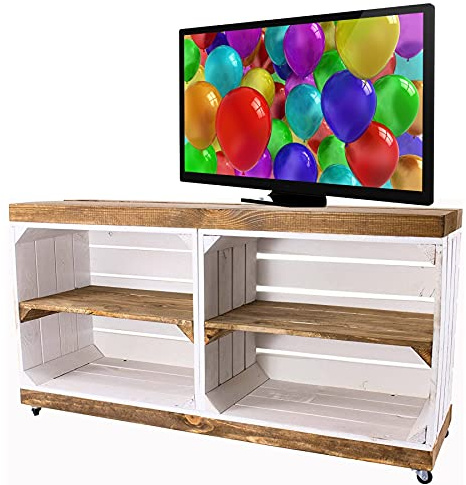 Schicker Fernsehschrank aus Holz mit Rollen, als Kommode im Wohnzimmer 100x30x50cm (Weiß)