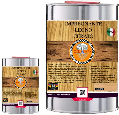 GENERICO Impregnante per legno esterno interno a Cera SOLVENTE 7 colori OIL&WAX Protettivo idrorepellente - Sigillante istantaneo per legno, trattamento impermeabilizzante (4 Litri, ROVERE)