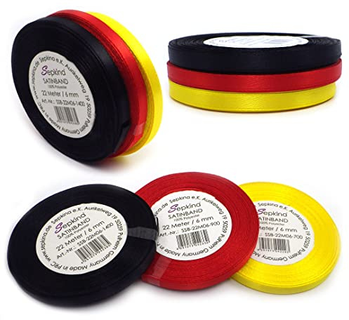 Set Deutschland Satinband Schleifenband Dekoband Band Bastelband Zierband Satin Schwarz Rot Gelb Gold (6 mm, Schwarz Rot Gelb)