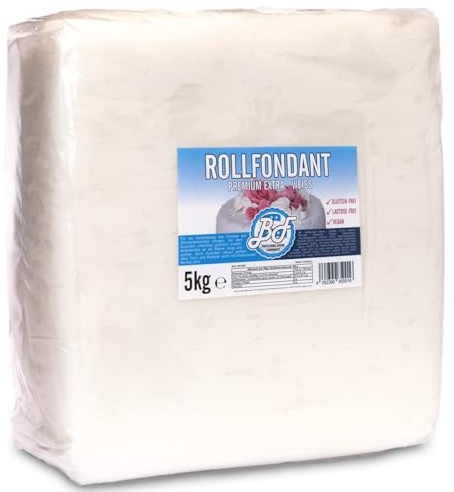 Brotfrei Rollfondant Premium Extra - Weiß 5kg | Flexibel, Elastisch, Reißfest | Ohne Konservierungsstoffe | Glutenfrei, Lactose-Frei, Vegan | Ideal für Torten, Tortendeko weiss