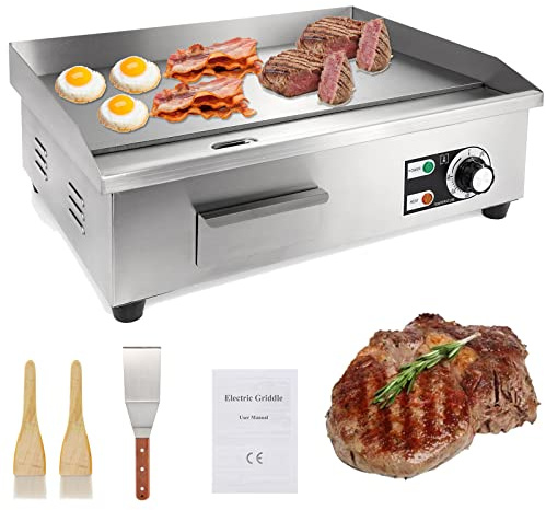 IRONWALLS Commercial Electric Griddle 22”, 3000W Electric Flat Top Griddle Grill Indoor with 122~572℉ Adjustable Temperature Control, Non-stick Stainless Steel Teppanyaki Grill for Restaurant, Hotel
