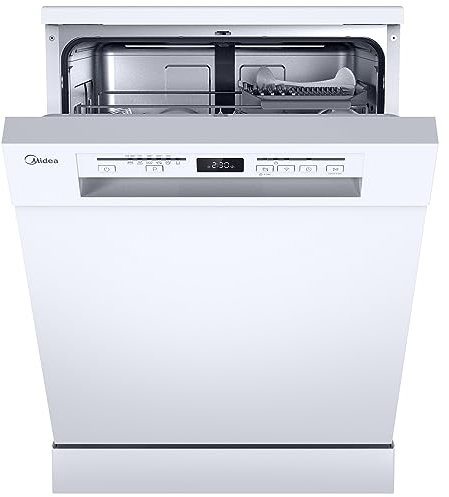 Midea SF 5.60NW14C Geschirrspüler 60cm Freistehend & Unterbaufähig, 14 MGD,Hygienepflege+, Zonenwäsche, 7 Programme, Spülmaschine 60 cm mit WIFI, Startverzögerung, Automatische Türöffnung,44 dB