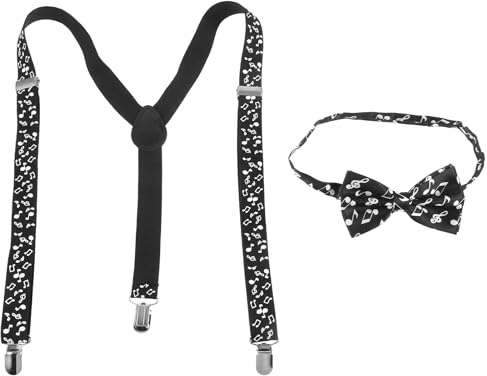 PACKOVE Juego De Tirantes Y Pajarita Para Hombre Con Diseño De Notas Musicales Tirantes Ajustables Para Pantalones Accesorio Para Eventos Formales Y Uso Diario