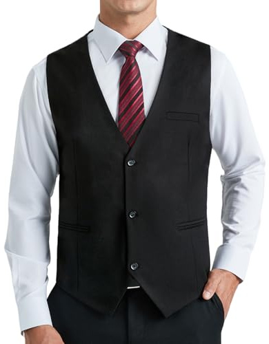 HISDERN Anzugweste Herren Schwarz Formelle Hochzeit Weste Klassische Einfarbig Anzug Westen Elegant Smoking Anzugwesten für Männer mit Taschen 2XL