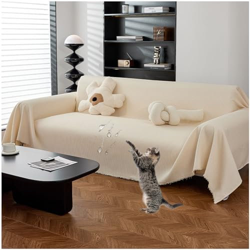 NNSMUN Sofa Überzug für 1 2 3 4 Sitzer, Sofabezug Weicher Couchbezug L Form, Anti-rutsch Sofaüberwurf, Sofahusse Sofa überzug Ecksofa, Sofaschoner für Hunde (Beige,180x300cm)