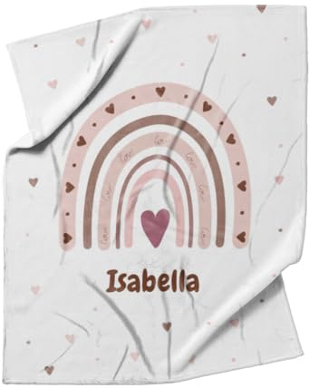 fotobar Personalisierte Kuscheldecke mit Regenbogen und Namen rosa 125 x 155 cm