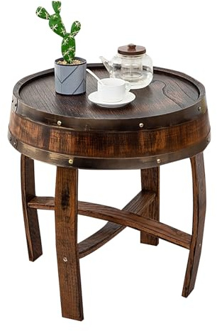 peilouw Farmhouse Whiskey Barrel End Table,Round Wood Barrel Side Table,Rusitc Wine Barrel Bourbon Barrel Coffee Table Handcrafted Oak Barrel Decor Furniture