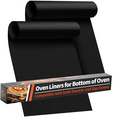 Oven Liners for Bottom of Oven - 2 Pack Large Heavy Duty Oven Mats, 17x 25 Reusable Matt Liner for Electric, Gas, Toaster Ovens & Grills, BPA & PFOA Free, Kitchen Essentials, Black