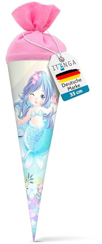 itenga Cornet surprise pour frères et sœurs - Motif sirène magique - Avec fermeture en feutre - Pour l'école, la rentrée des classes - 35 cm