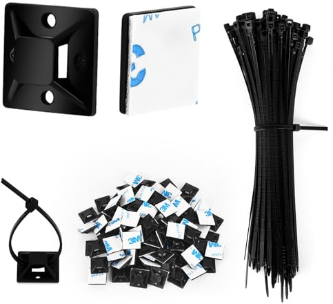 200Stück Klebesockel für Kabelbinder Schwarz, Selbstklebende Halter | Kabelbinder Halter Basishalter Kabelklemme Set mit Mehrzweck-(Kabel-binder Länge 150mm, Halterung Breite 25 mm)
