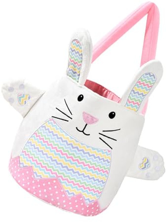 Cesta de Pascua de tela eficiente con rayas bordadas y espaciosa cesta de tela para almacenamiento de regalos, centro de mesa de Pascua de alta calidad