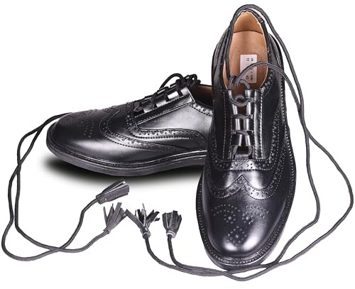 Black Synthetic Leather Ghillie Brogues – Traditional Scottish Kilt Shoes for Highland Dress, Weddings & Formal Events (US Footwear Size System, Adult, Men, Numeric, Medium, 7)