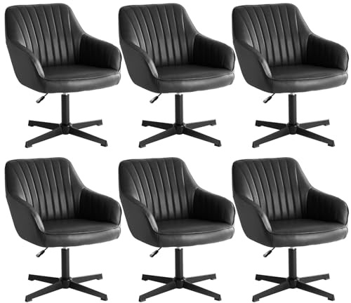 Sweetcrispy Esszimmerstühle, Küchenstuhl Drehbar & Höhenverstellbar - Leder Sessel Esstisch mit Armlehne, 360° Drehstuhl Esszimmer in Schwarz, 6 Stück