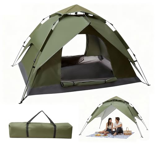 JF HOME BLISS 2-3 Man Pop Up Dome Tent – Waterproof Double Layer Camping Tent with Removable Outer Tarp for Hiking, Outdoor, Backpacking, Quick Setup Family Tent