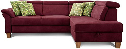 CAVADORE rinconera Ammerland con ottomane Derecho/muelles de sofá en Estilo rústico con Ajustable reposacabezas/245 x 84 x 194/Aspecto de Piel Rojo