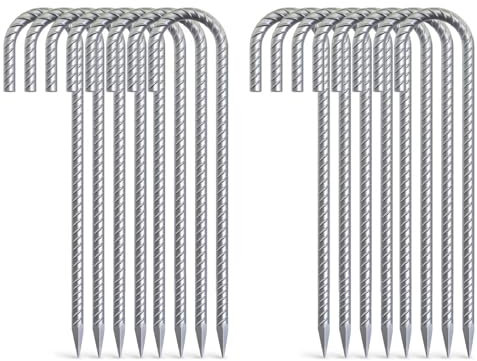 AAGUT Pali per tenda per tondo per cemento armato zincato da 16 pezzi, gancio a J da 30 mm, pali per recinzione a catena, ancoraggi a terra per impieghi gravosi
