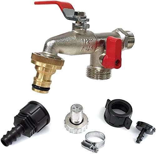 Aqua Control Gartenarmatur mit Doppelausgang 1/2-3/4 + Bonus-Pack mit Schlauchanschluss + Adapter auf Tropfrohr 12 und 16 mm + 4 mm Mikroschlauchadapter