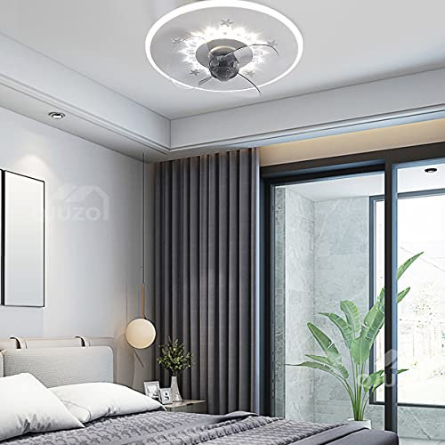 QJUZO Ventilatore Da Soffitto Piccolo Con Luce, 50W Moderna LED Lampada Da Soffitto Dimmerabile con telecomando Per Camera Da Letto Balcone Bagno Cucina Ristorante Studio Illuminazione, 40cm