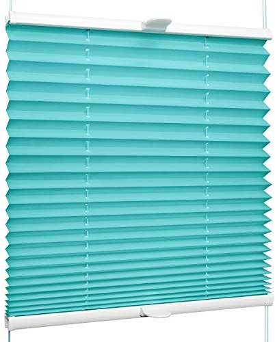 SchattenFreude Klemmfix-Plissee für Fenster | Mit Klemm-Haltern | Ohne Bohren | Türkis, Breite: 50cm x Höhe: 130cm