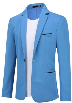 Allthemen Herrkavaj slim fit kostymjacka en knapp kavaj herr casual elegant formell för bröllop affärskväll, Färg: blå, L