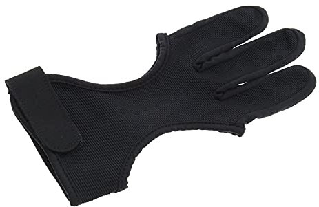 L/XL Bogenschießen Handschuh 3 Finger Schießen Jagd Lederhandschuhe Verstellbarer Rutschfester Schwarz