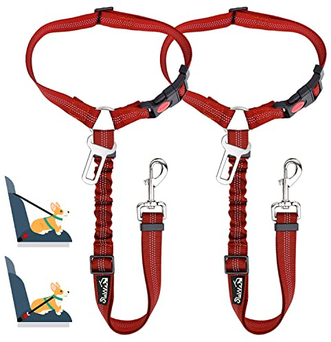 SlowTon Hundegurt fürs Auto, 2-in-1 Kopfstützen-Rückhalte Anschnallgurt Hund Auto mit Universalschnalle und einstellbarem, reflektierendem Gummiband zum Aufhängen von Sicherheitsgurten an Kopfstützen