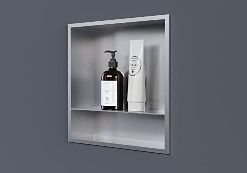 BERNSTEIN Wandnische aus Edelstahl NT303010X mit Ablagefach - 30 x 30 x 10 cm Einbauregal, Flexibler Einbau- Ideale Duschablage - Farbe:Edelstahl gebürstet…