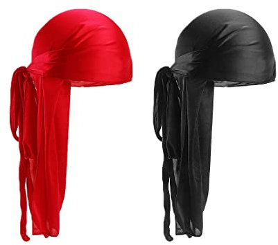 SIOPPKIK Paquete de 2 Long Tail Durag, Unisex Durag Headwraps Anchas Correas Pirata Gorra de quimio contra la pérdida de Cabello Bandana Turbante para Mujeres y Hombres Hip-Hop y decoración Diaria.