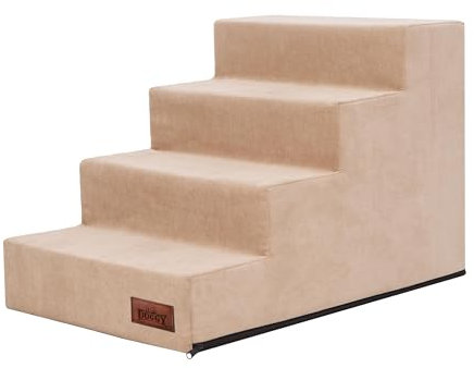 Haustiertreppe mit 4 Stufen, Hundetreppe, Katzentreppe, für schwache Tiere, für alte Tiere, Aufstiegshilfe, Beige Savoy, L - 40 x 60 x 40 cm