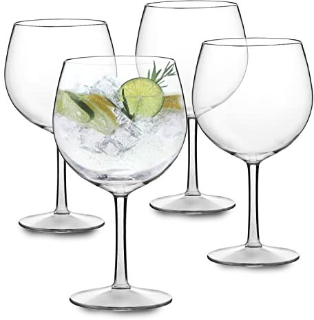 M.W. - Copas Balon Plástico Duro - Copas Gin Tonic de Tritan de 70cl, Irrompible, Reutilizable, Lavable, BPA-Free, Set de 4 - Vasos plastico duro Premium, Copa Balon plástico Perfecto Para Coctel