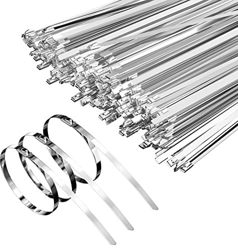 Gvolatee 100 pezzi Fascette in Inox 300mm,Fermacavo Metalliche Autobloccanti Temperatura Resistenza Corrosione,Stringicavo Fermacavi per Fasci Cavi,Manutenzione del Giardino e Tende Sole