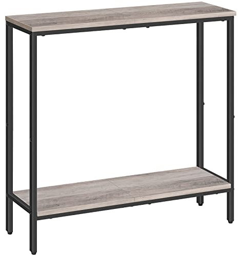 HOOBRO Schmal Konsolentisch mit Ablage, 75 x 22 x 75 cm Beistelltisch, Flurtisch, Kleiner Ausstellungstisch, Sofatisch für kleinen Raum, für Eingang, Flur,Greige-Schwarz EBG22XG01