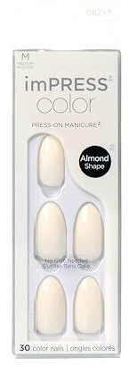 KISS imPRESS Color Press-On Manicure Fake Nails, Ballroom - Short & Square, Solid White, Ready To Wear, Chip Proof, Smudge Proof, No Dry Time, Mini File & More | 30 Count