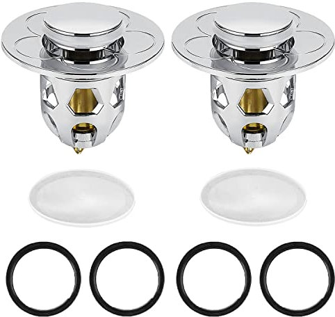 ZIOYA 2 Stück Waschbecken Stöpsel Verschluss Pop up Abflussstopfen Universelle Abflussstopfen für Waschbecken Waschbeckenstöpsel Abfluss Sieb Mit 4 Dichtungen für 34-40mm Abflussstopper,Silber