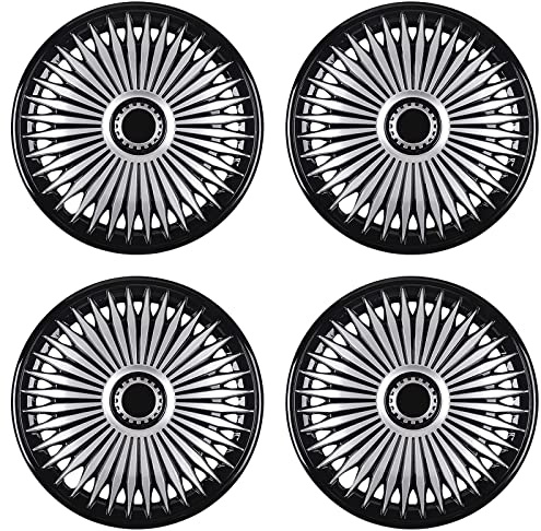 COYOUCO Radkappen Radkappen - (4er-Set) Radkappen Felgenabdeckung - Autozubehör Radkappe für Standard-Stahlfelgen,Sliver & Black,16 inch