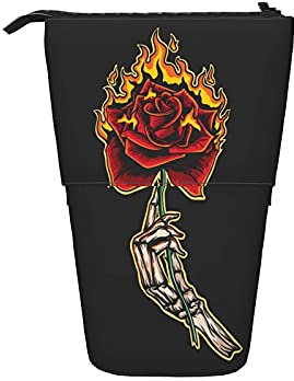 Teleskop-Federmäppchen, Stiftebeutel, Skelett, Hand, Brennendes Feuer, Flamme, Rose, Federmäppchen, Organizer, Kosmetiktasche