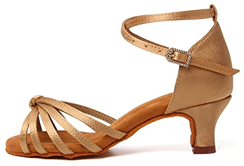 TINRYMX Scarpe da Ballo Latino Donna Raso Professionali Pratica Balli Latini Moderni e Tango Scarpe da Ballo,EM217-Beige-5cm,39 EU