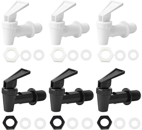 6 Stück Kunststoff Getränkespender Zapfhahn, Wasserspender Ersatzzapfen, Ersatzhahn, geeignet für Kalte und heiße Getränke, für Bierfass, Glas, Kaffee, Saft, Trinkbrunnen, Schwarz und Weiß