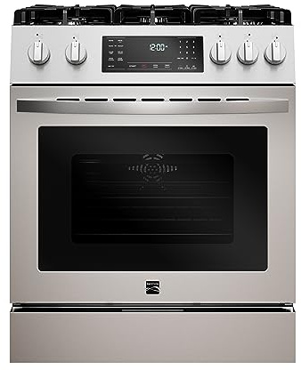 Kenmore Front Control Gas Range Oven with 5 Cooktop Burners, True Convection, Steam and Self Clean, Freestanding Stainless Steel Stove and Oven, 4.8 cu. ft. Capacity