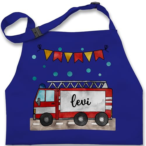 Geschenk mit Namen personalisiert by Shirtracer - Kinderschürze Schürze Kinder Jungen Mädchen - Feuerwehrauto Motiv I Leiterwagen Geschenk Feuerwehr I Löschzug
