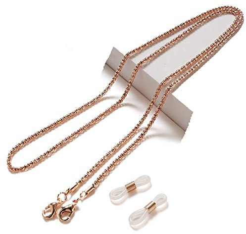 ShaaRi Brillenkette & Lanyard, Brillenkette, Brillenband aus Metall mit vergoldeter Brillenhaltekette for Männer und Frauen (Color : Rose Gold)