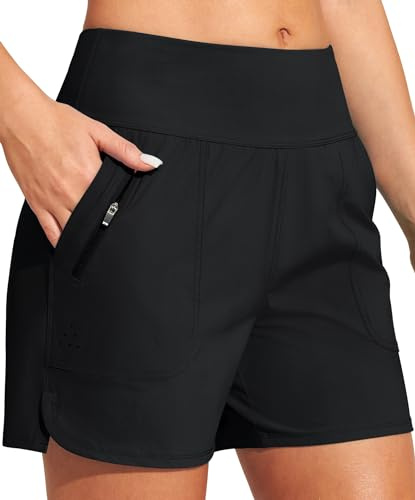 Heathyoga 5 Swim Board Shorts Women Strechy High Waisted Bathing Suits Bottoms Quick Dry UPF 50+ Beach Shorts with Liner Black