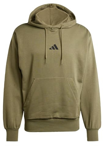 adidas Hombre Essentials Feelcozy Fleece Hoodie Sweatshirt, Olive strata/Black, L