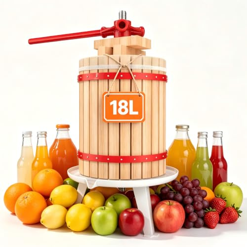Suusolny 18L Manuelle Fruchtpresse Obstpresse Saft‑ Weinpresse für Beeren | 18‑Liter‑Kapazität mechanische Saftpresse mit stabiler Konstruktion zum Entsaften von Obst Beeren und Weintrauben