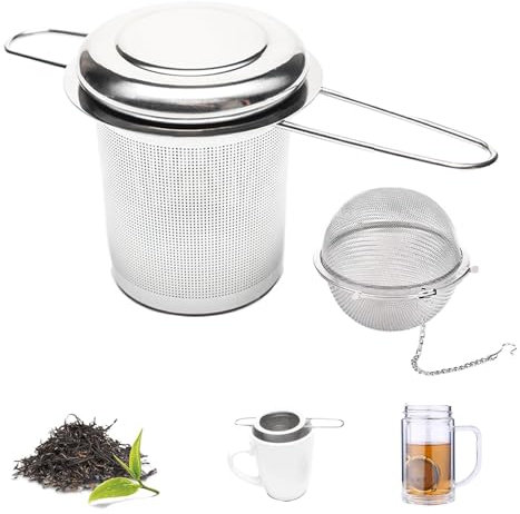 Yolistar 2 Stück Teesieb, mit Kette 304 Edelstahl Teefilter, mit Deckel und Faltbare, für Losen Teeblättern und Kaffee, Teezubehör Passend für Töpfe & Teekannen, Feinmaschig und Spülmaschinengeeignet