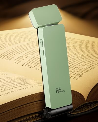 86lux Lampe de Lecture Rechargeable Liseuse LED USB-C, Légère 46 g, Lampe à Pince Marque-Page avec 3 Températures de Couleur, Jusqu'à 80H d'Autonomie,vert menthe