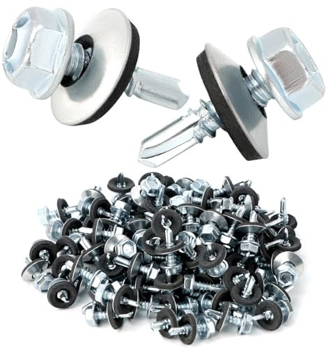 QWORK® 100 Pezzi Viti Autofilettanti M4.8 x 19 mm, Viti Autofilettanti per Metallo Esagonali con Rondella di Tenuta