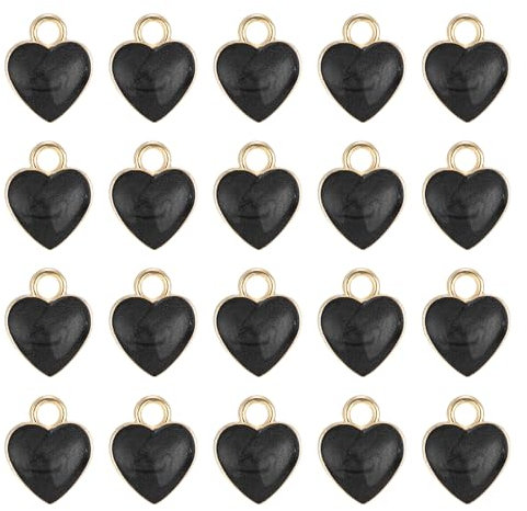 QUARKZMAN 40 Stk. Herzanhänger, vergoldeter Anhänger für DIY Handy-Zubehör Schlüsselanhänger Basteln, 12x10mm, Schwarz